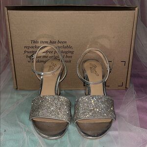 Jewel Badgley Mischka Glittering Silver Block Heels